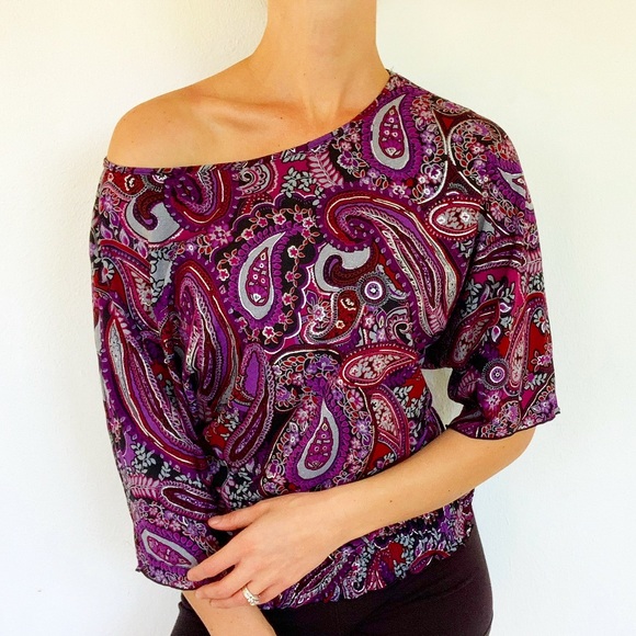 Vintage boho paisley print off-shoulder blouse size medium - Picture 1 of 7